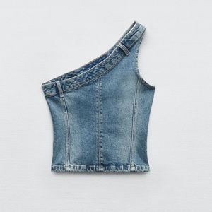 Zara Denim Asymmetrical Top One Shoulder